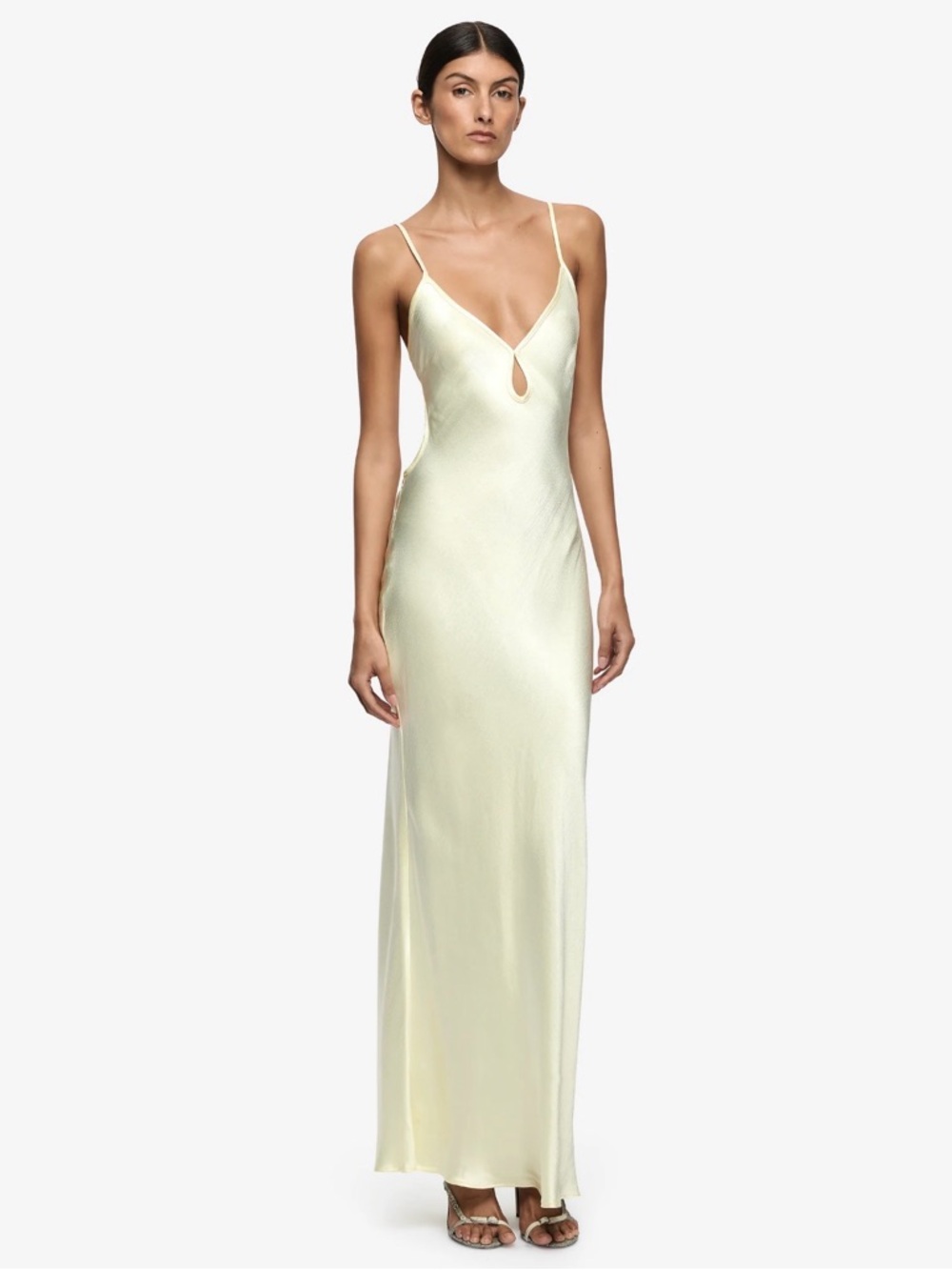 Bec & Bridge Pale Yellow Satin Slip Maxi with Front Keyhole